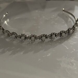 Elegant Silver-Toned Rhinestone & Pearl Floral Tiara Headband